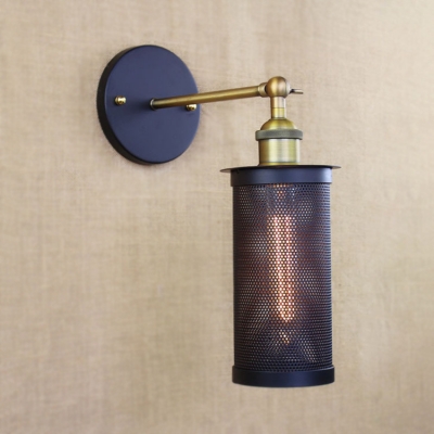 Brass Finished 1 Light LED Wall Sconce with Cylinder Mesh