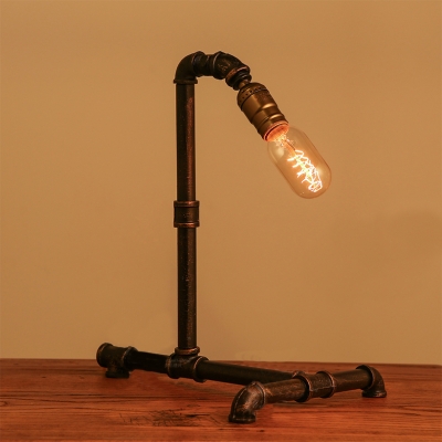 Industrial 1 Light Pipe LED Table Lamp in Old Bronze Finish