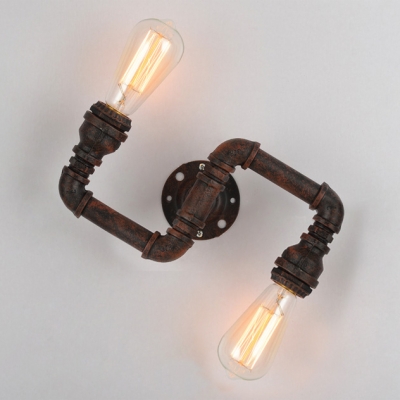 2 Light Double Twisted Arm LED Wall Sconce in Rust Iron Finish