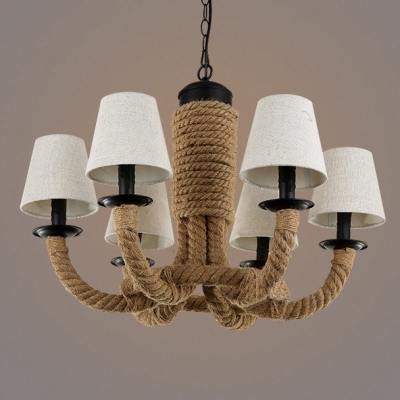 Restoration 26'' Wide Matte Black 6 Light Rope Chandelier with Fabric Shade