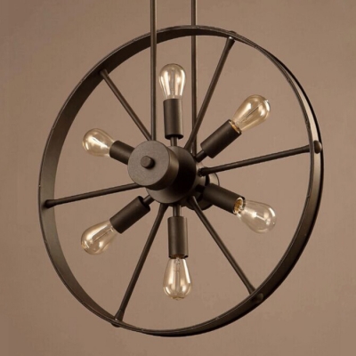 Industrial Style  Loft Wrought Iron Wheel LED Chandelier