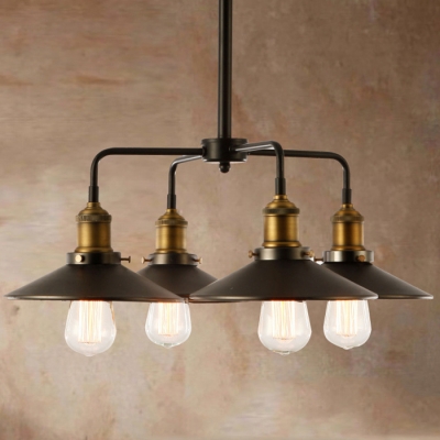 Industrial Style 4 Light 1 Tier LED Chandelier  with Metal  Shade