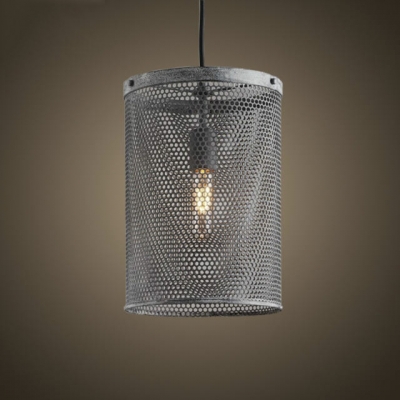 

Mottled Iron Cylinder Metal Mesh 1 Light Foyer LED Pendant, HL410724