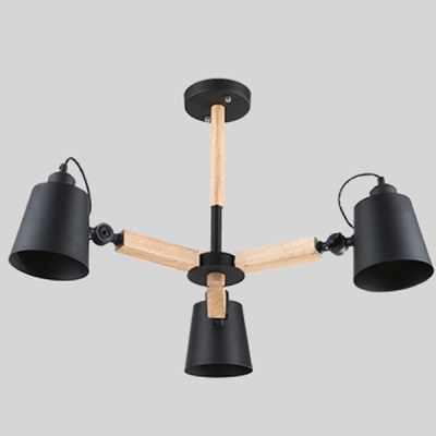 Black Cone 3 Light LED Chandelier with Wood Accents