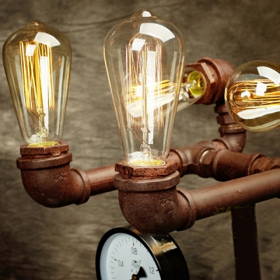 Rust Iron Four Light Pipe Steampunk LED Table Lamp