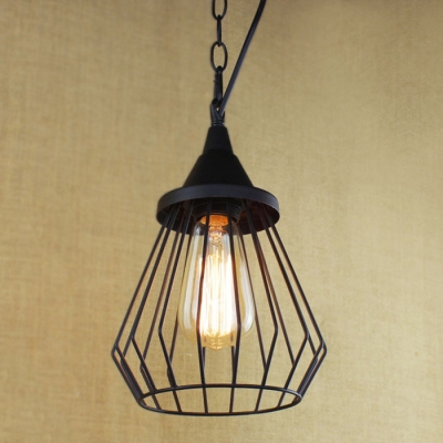 

Bird Cage Single Mini Pendant Light in Black Industrial Style for Kitchen Warehouse Farmhouse