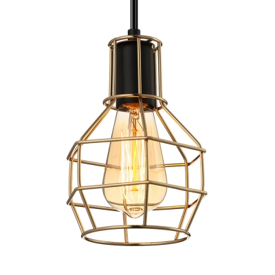 Retro Gold LED Pendant Light with Cage Shade