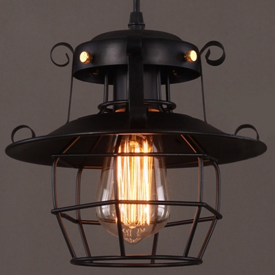 Nine Inches Wide 1 Light Industrial Wire Cage LED Mini Pendant