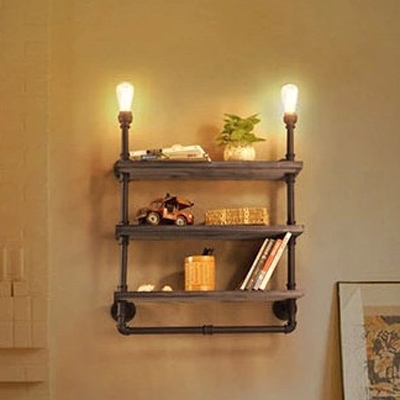 Practical 2 Light Three Layer Bookshelf Pipe LED Wall Lamp