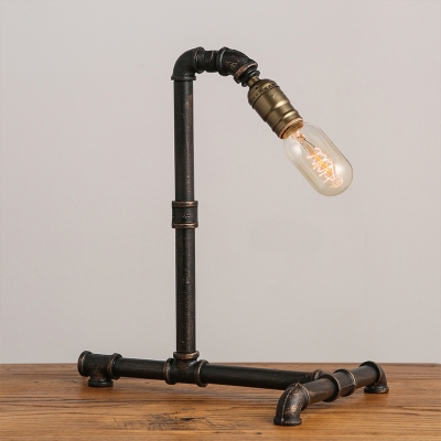 Industrial 1 Light Pipe LED Table Lamp in Old Bronze Finish