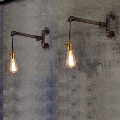 Industrial Pipe Single Light LED Wall Lamp in Dark Bronze for Pathway Stairs Restaurant