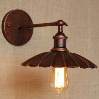 Aged 1 Light LED Wall Sconce with Aged Scalloped Metal Shade