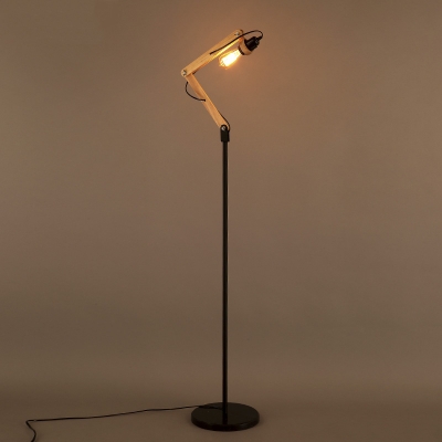 Simple Spun Wood Living Room Adjustable LED Floor Lamp in Black Finish
