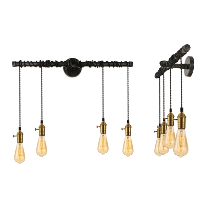 24 Inches Wide Natural Iron Four Light Industrial Hanging Pipe LED Wall Lamp