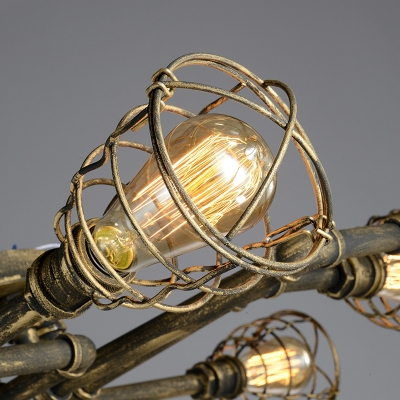 Antique Brass 8 Light LED Semi Flush Ceiling Light with Metal Cage