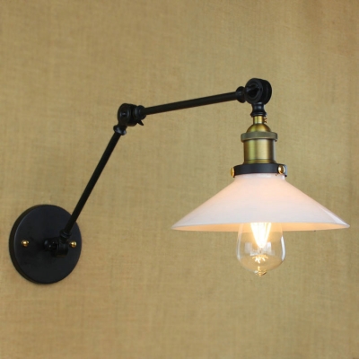 

Matte Black 1 Light Down Lighting White Glass Adjustable LED Wall Lamp, HL409829