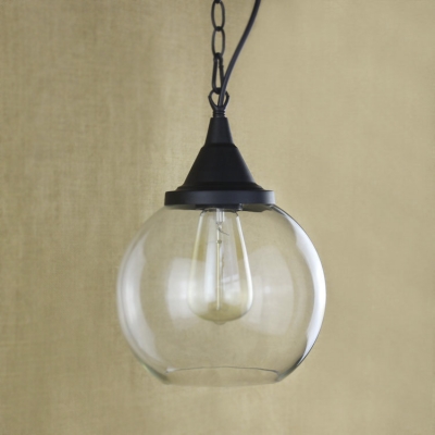Matte Black Tear Drop Suspension Retro Style Single Light Mini Hanging Pendant with Clear Glass Shade