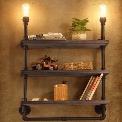 Practical 2 Light Three Layer Bookshelf Pipe Led Wall Lamp