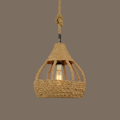 14 Inches Wide Natural Rope 1 Light LED Hanging Lamp with Cutout