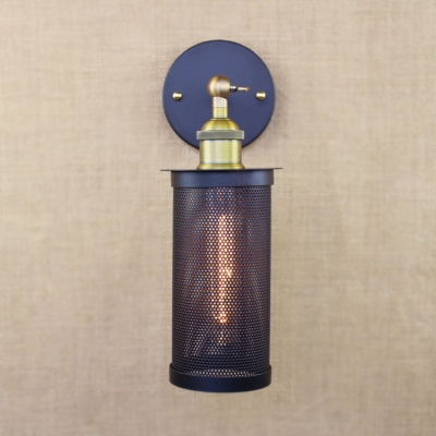 Brass Finished 1 Light LED Wall Sconce with Cylinder Mesh
