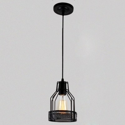 Industrial 1 Light LED Mini-Pendant with Black Metal Wire Mesh