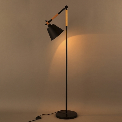 Satin Black 1 Light Adjustable LED Floor Lamp with Wood Accents
