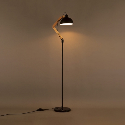 Spun Wood Living Room Adjustable LED Floor Lamp with Dome Metal Shade