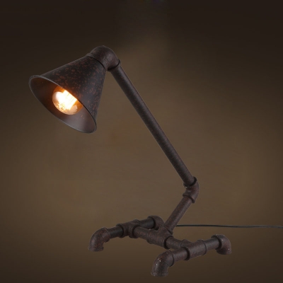 Rust Iron Single Light Cone Shape Task LED Desk Lamp