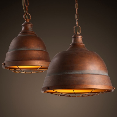 Antique Copper 1 Light Bowl LED Pendant