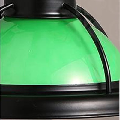 Satin Black Single Light Green Glass Barn LED Wall Lamp with Open Cage