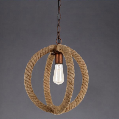 Retro Single Orb Pendant Light with Hemp Rope Indoor Accent Lights for Restaurant Cafe Bar Counter