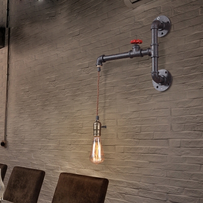 Mottled Iron Single Light LED Hanging Wall Lamp with Valve