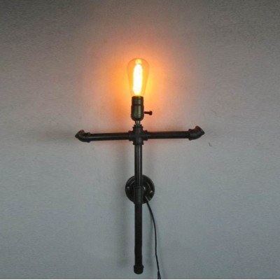 Wrought Iron Cross Single Light Pipe LED Wall Sconce in Black Finish