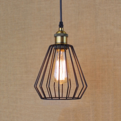 Indoor LED Mini Hanging Pendant in Black with Slatted Metal Cage