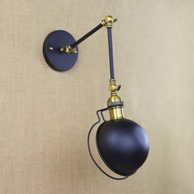Satin Black 1 Light Small Adjustable LED Wall Sconce with Dome Shaped Metal Shade