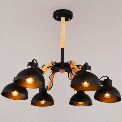 28'' W Industrial Matte Black 5 Light LED Chandelier with Spun Wood Accents