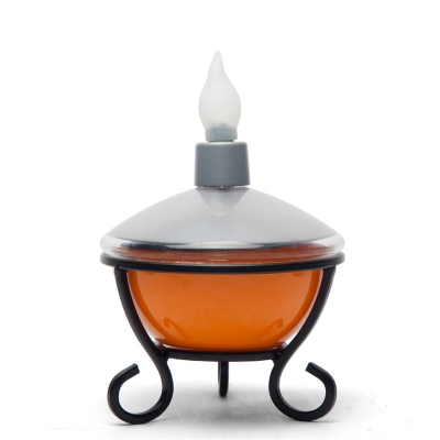 Solar Powered Energetic Orange Finish LED Outdoor Decorative Portable Table Lamp with Metal Base