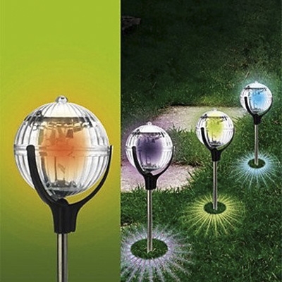 Color Changing Solar Powered LED Crystal Ball 3'' Wide Outdoor Garden Stake Landscape Lighting