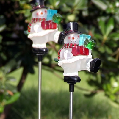 27'' H Cute Snowman Garden Stake Color Changing Solar Powered LED Winter Outdoor Holiday Party Decoration