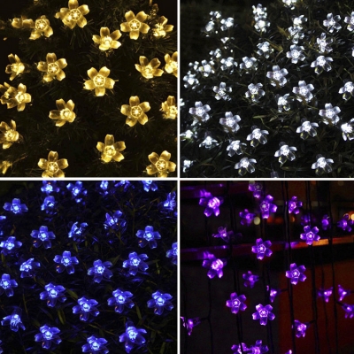 Multi Color 50 Pieces Peach Blossom 2 Modes Steady on/ Flash Solar String Lights