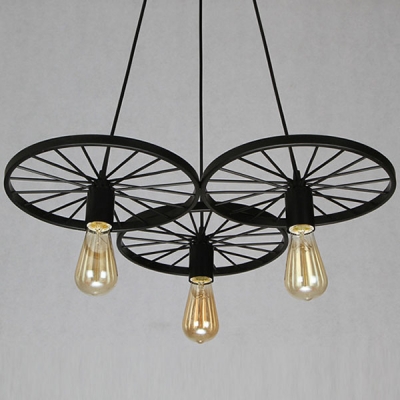 3 Light  Industrial Style Wheel LED Multi Light Pendant in  Black