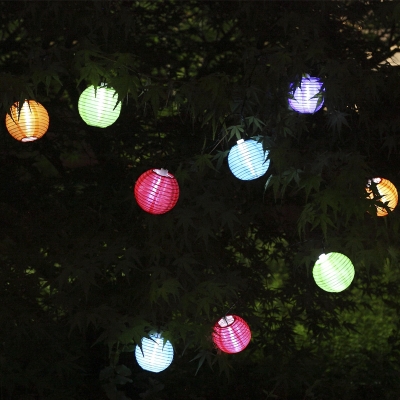 10 Piece Asian Style Solar Powered LED Lantern String Lighting with Multi Color Light