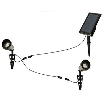 Dual Head Black Finish 2-LED Solar Landscape Spotlights with Separable Panel