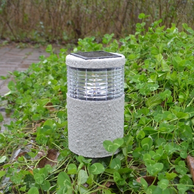 Pack  of 2 Resin 12'' H Solar Powered Cylinder Shade Garden Lawn LED Lighting