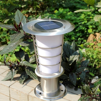 12''H Modern Stainless Steel Weather Proof Light Sensor Solar LED Post Light with Wire Guard