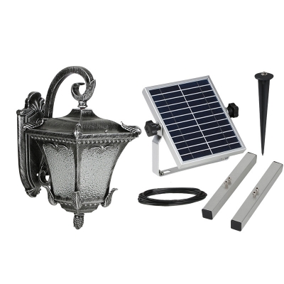 Old Gun Metal Grey 14'' High Solar Powered LED Wall Light with Ripple Glass Shade