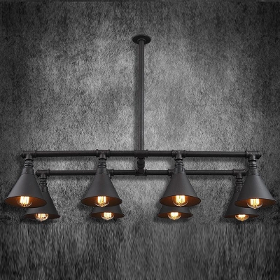 Black Finish 42 Inches Wide Large Pipe LED Island Light with Cone Shade