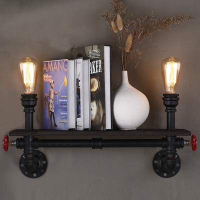 Industrial 22''W Double Light Bookshelf One Layer Pipe LED Wall Light with Red Valve