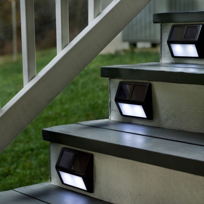 Set of 4 Stainless Steel 4 LED Solar Power Waterproof Outdoor Step Lighting