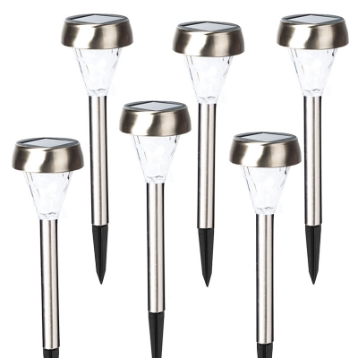 Set of 6 Cool White Stainless Steel 15 Inches High Solar Powered Landscape Pathway Lighting